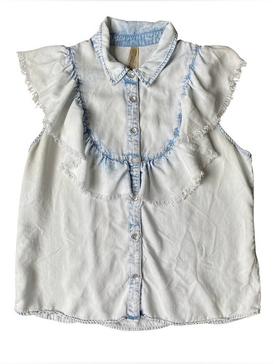Liverpool Tops - Liverpool Light Blue Denim Ruffle Button-Up Top Size M